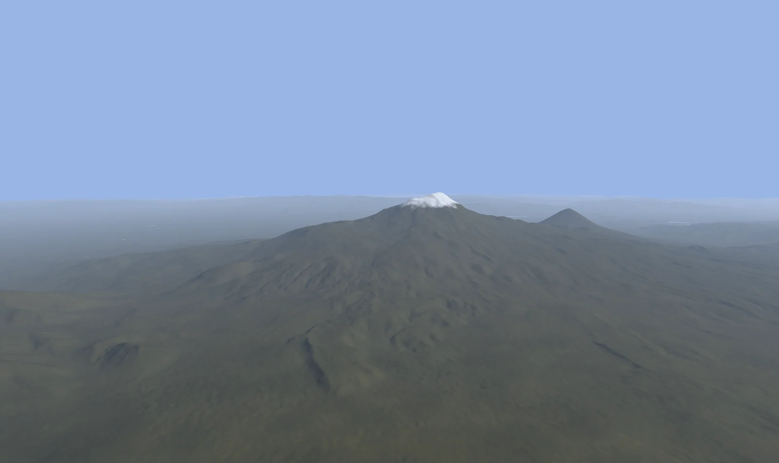 Mount Ararat with a white cap of ice on its summit and the bare cone of Little Ararat beside it.