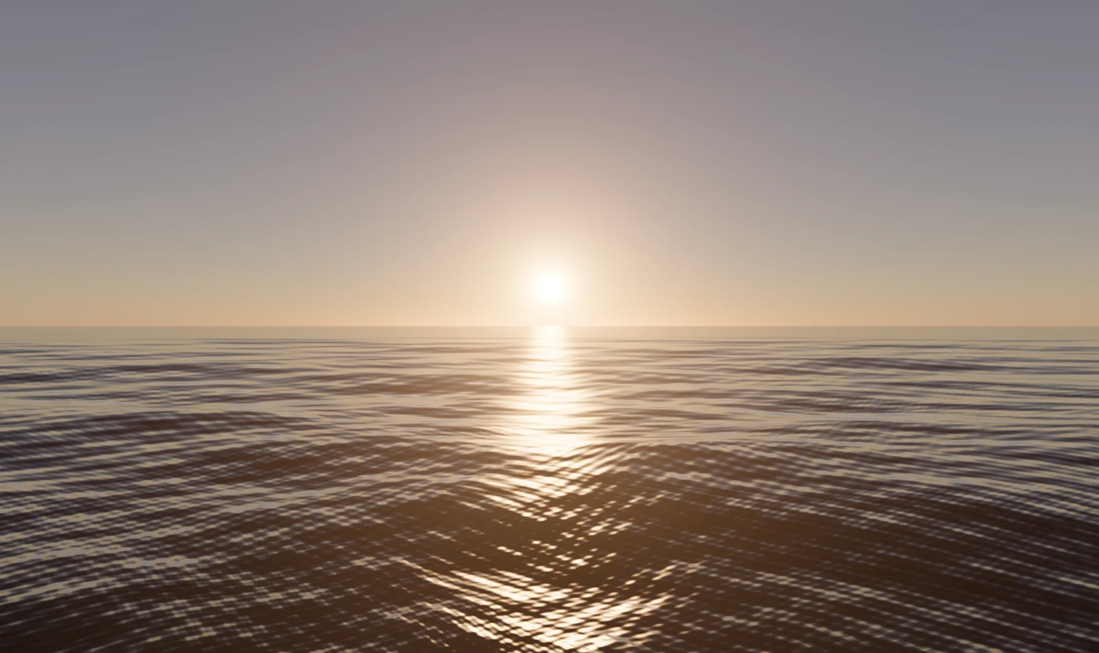 The Sun a blinding glow just above the horizon of the open ocean, its light glittering in a path across the waves.